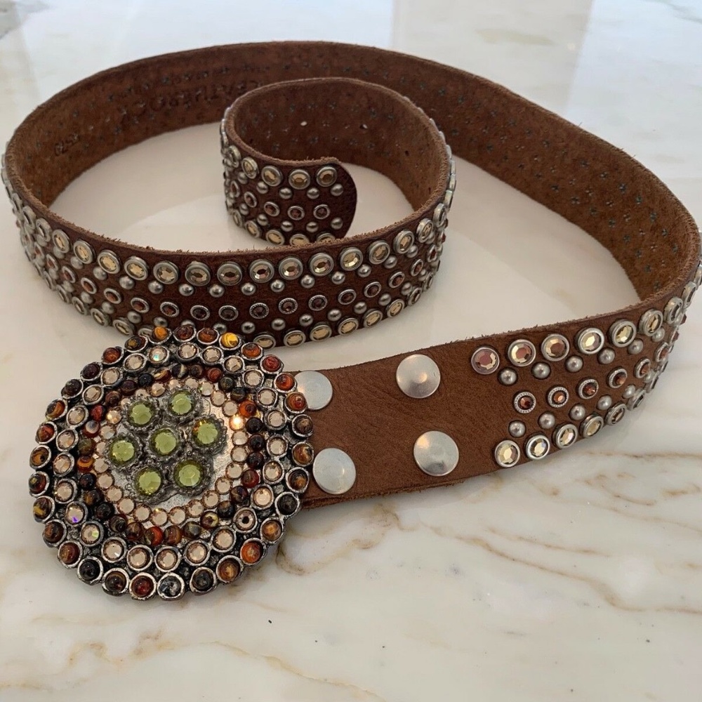 LEATHEROCK BROWN CRYSTAL STUDDED LEATHER BELT